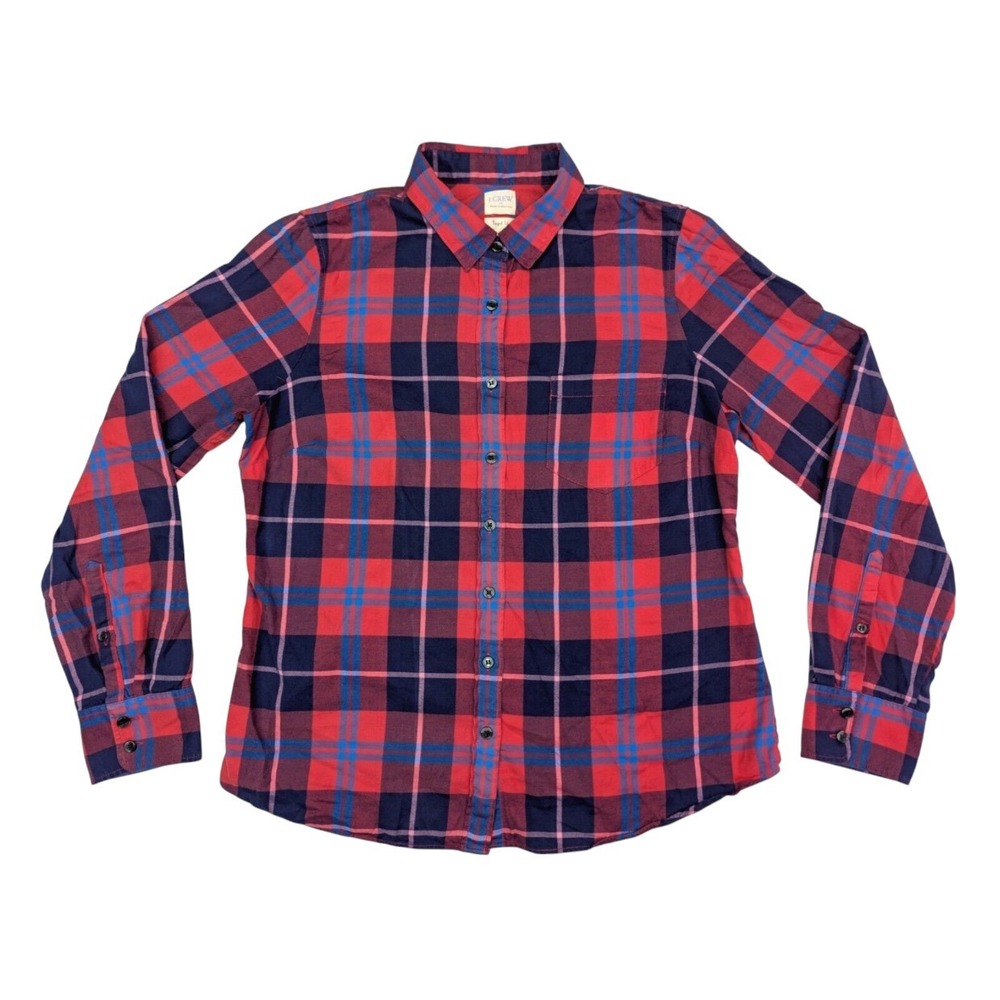 J CREW Perfect Fit PLAID FLANNEL SHIRT Button-Up Top BLUE RED Cotton LADIES XS P